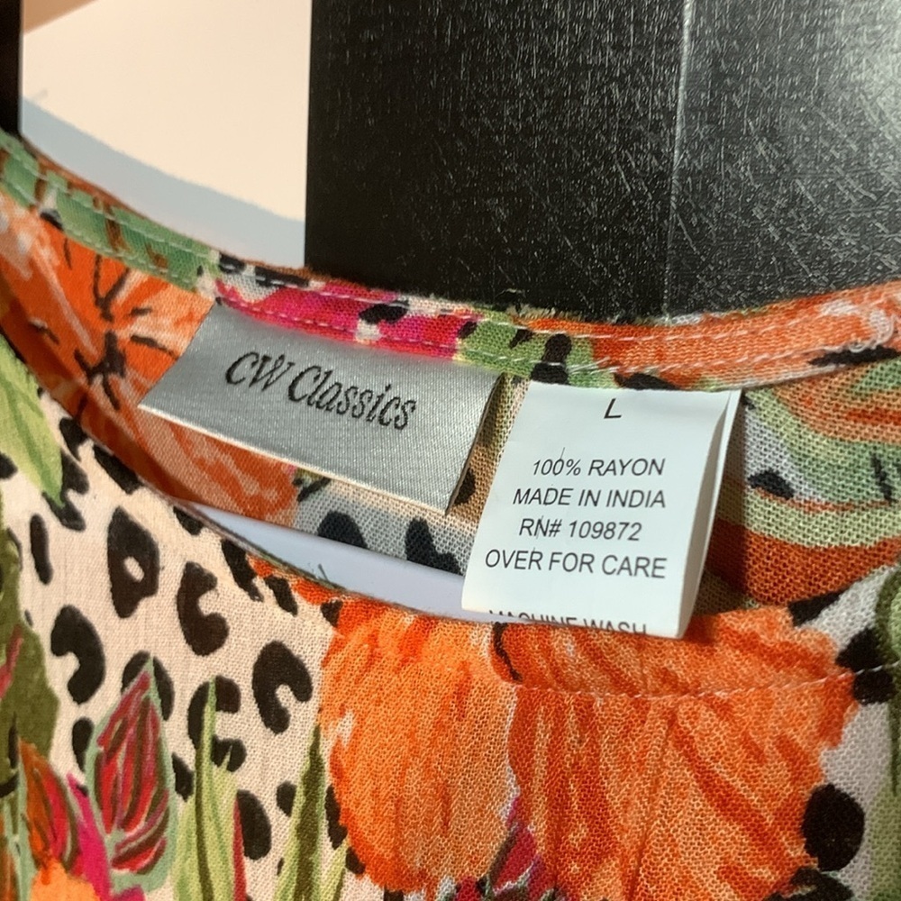 Floral Print Dress Orange and Green Tropical Caftan Miu Miu MooMoo Cover Up - Picture 7 of 7